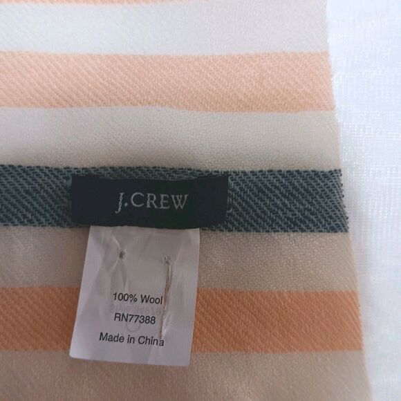 J Crew 100% Wool Scarf Striped Peach White Blue - Picture 7 of 11